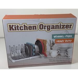 Everie New Kitchen Organizer Adjustable Bakeware Rack, White & Gray, 81-22